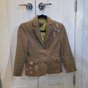 American Eagle Women's Tan Blazer with Pink Floral Accents